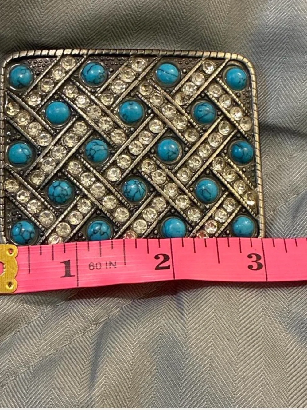 Belt Buckle Imitation Turquoise & Crystal Decorative Belt Buckle -